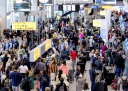 Crowd in airport departure hall